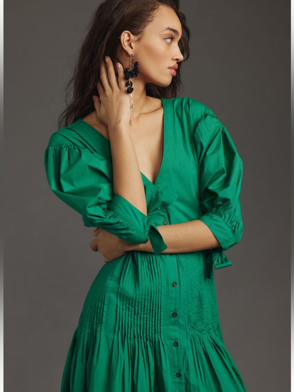 Maeve Pintuck Tie-Sleeve Midi Dress - Picture 3 of 3